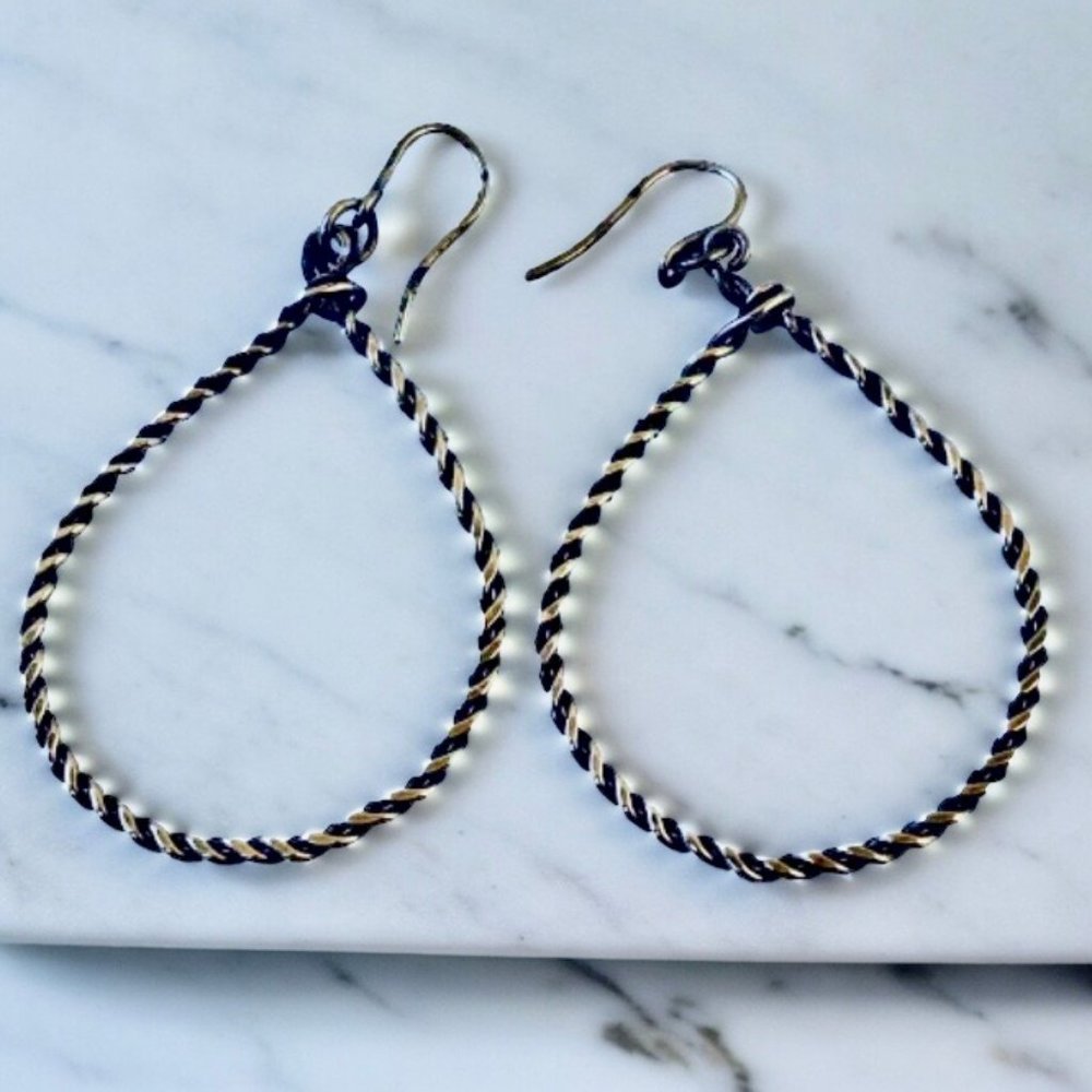 Twisted Silver Earrings Wire Hook Drop Dangle Hoops